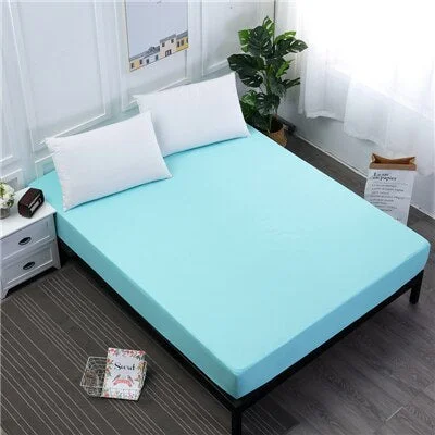 Solid Fitted Sheet With Elastic Band White Waterproof Bed Sheet Mattress Covers Bedsheet Queen Size Bed Sheets Set Hot Bed Linen