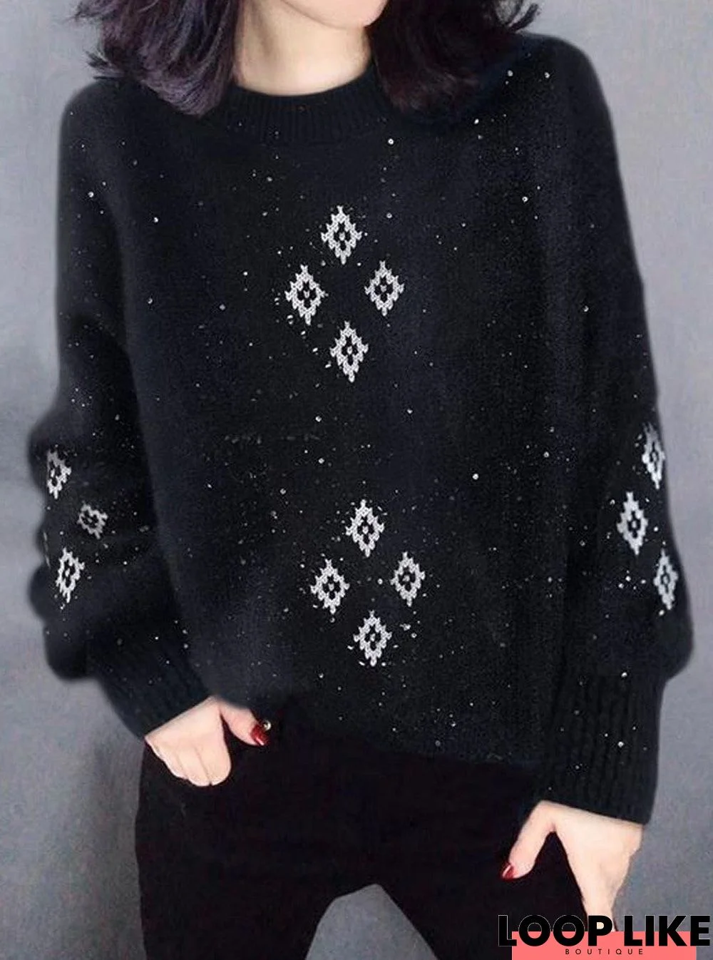 Printed Round Neck Knitted Sweater