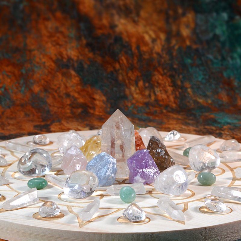 Wish crystal grid manifest crystal matrix home office desk ornament natural solid wood plate natural clear quartz crystal