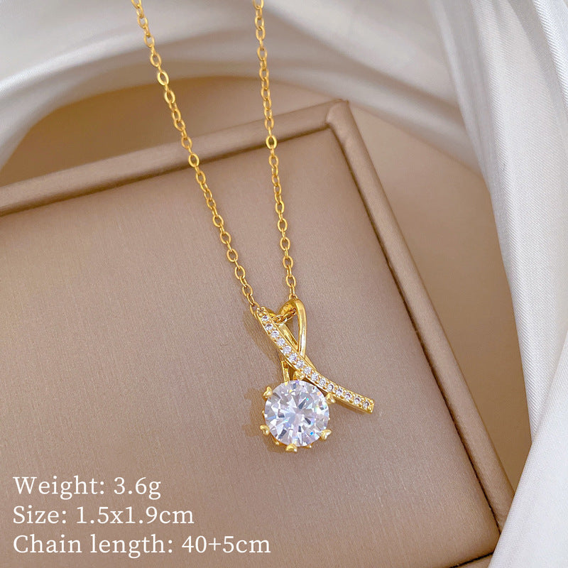 Copper Micro-Inlaid Cross Fashionable And Gorgeous Full Diamond Necklace For Women All-Match Clavicle Chain Titanium Steel