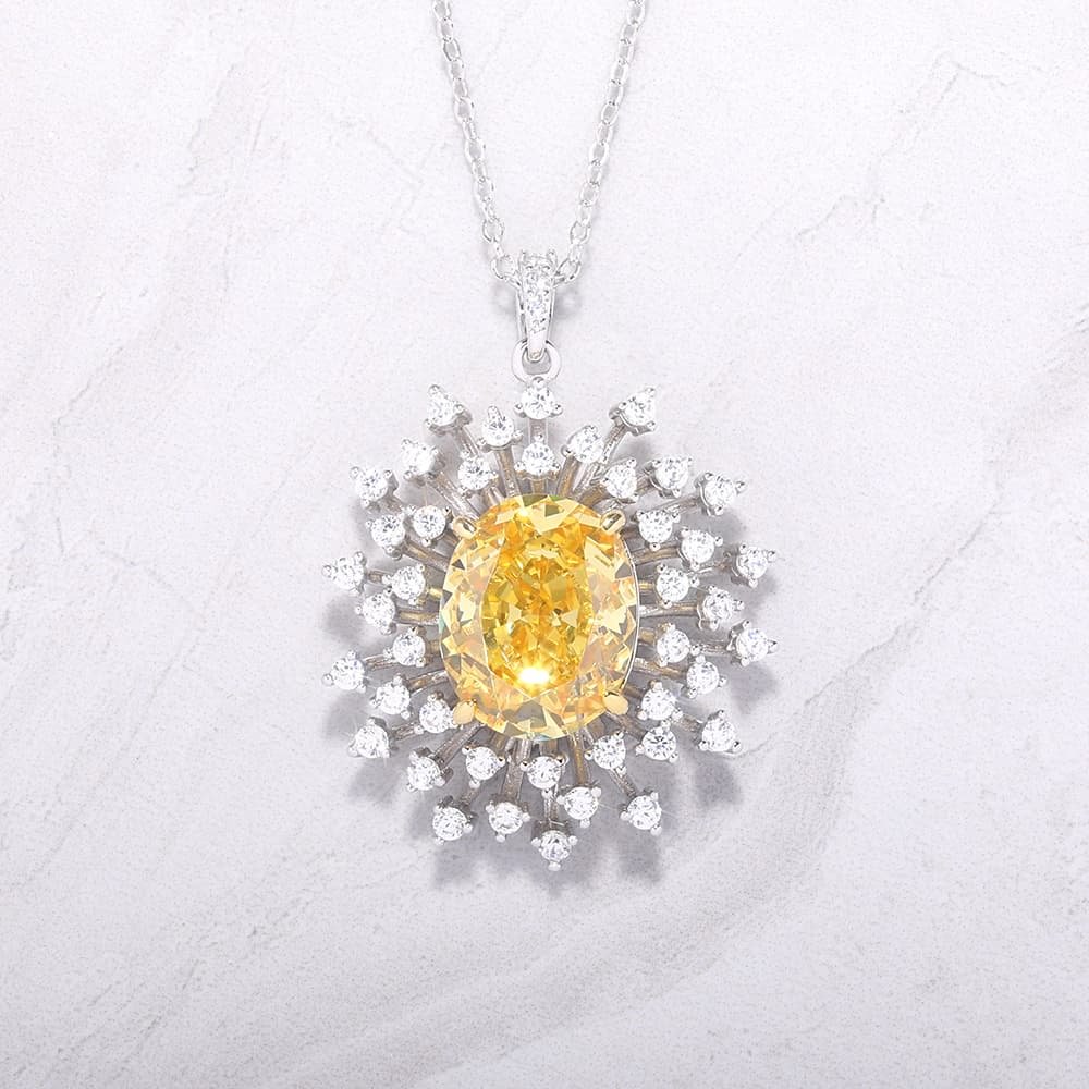 Snowflake Tears Necklace/Oval Brilliant Cut/Yellow/Silver shopify LILYELF