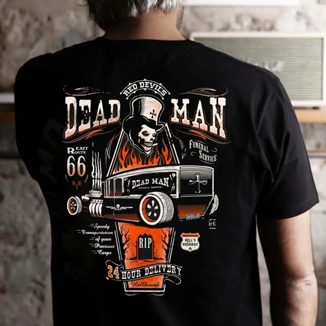 DEAD MAN Skull Car Black Print T-shirt