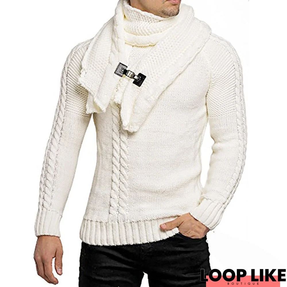 Men's Scarf Slim Pullover Knitted Sweater Men