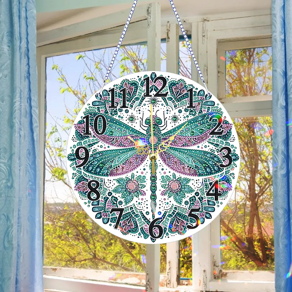 DIY Mandala Dragonfly Acrylic Special Shaped 5D Diamond Painting Hanging Clock Art Craft