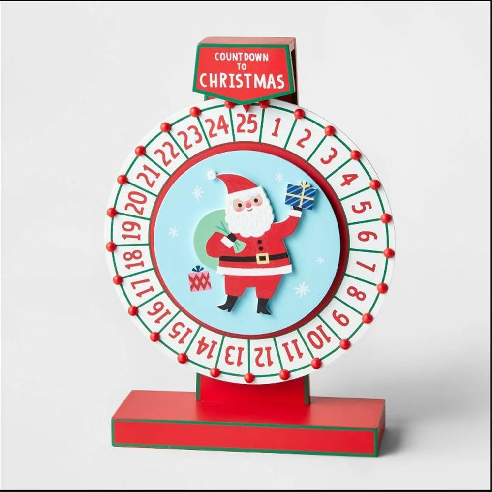 Wooden Santa Claus Christmas countdown calendar turntable