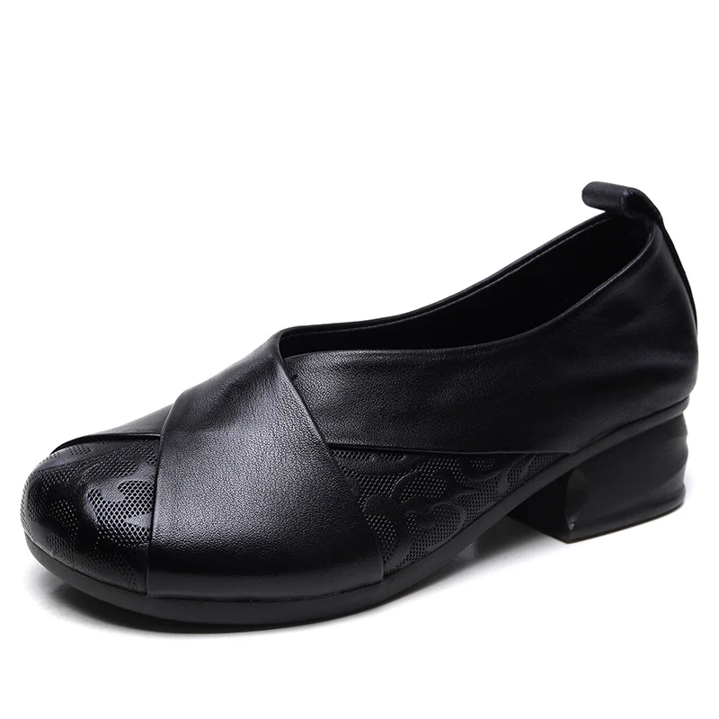 Yyvonne Layer Of Cowhed Leather Retro Windy Mother Shoes Autumn New Soft-Soled Single Shoes Women Casual Small Leather Shoes