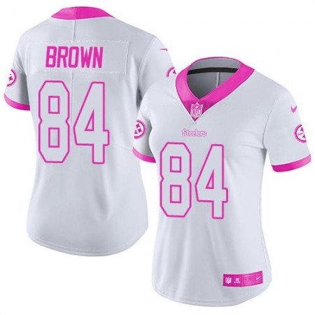 Steelers #84 Antonio Brown White/Pink Women's Stitched NFL Limited Rush Fashion Jersey