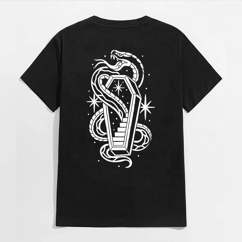Snake with Coffin Graphic Black Print T-shirt