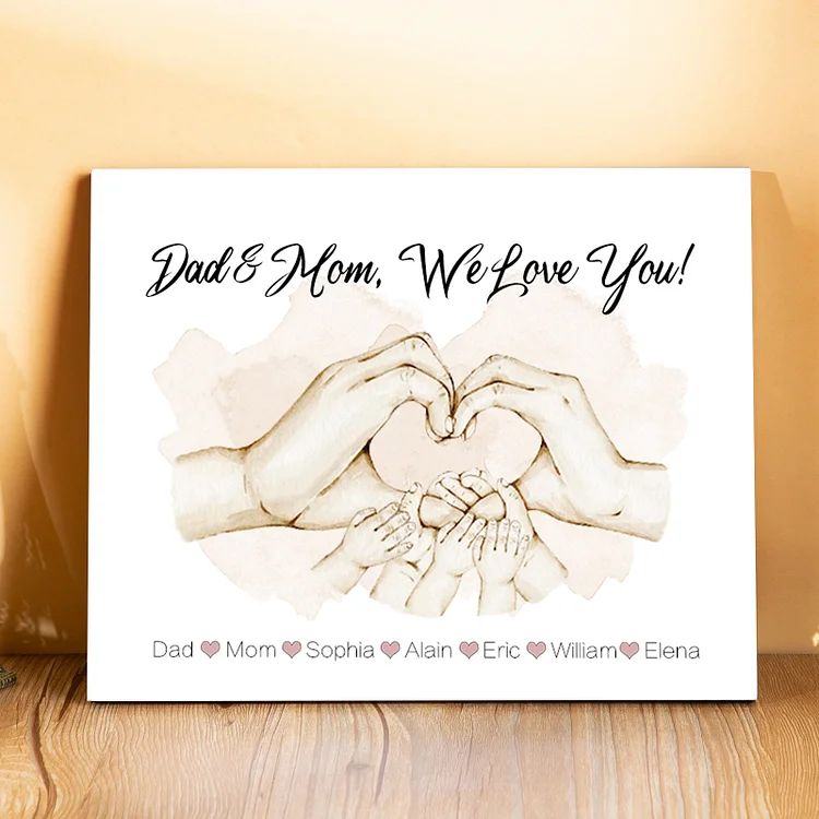 Personalized Heart Holding Hands Picture Board Custom 7 Names Family Keepsake Wood Signs Photo Frame