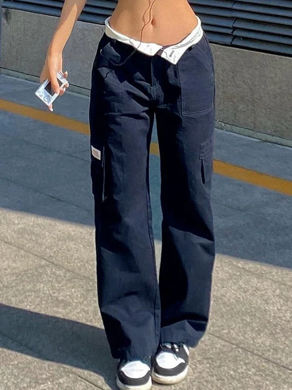 Brownm Waist Y2K Straight Leg Pants