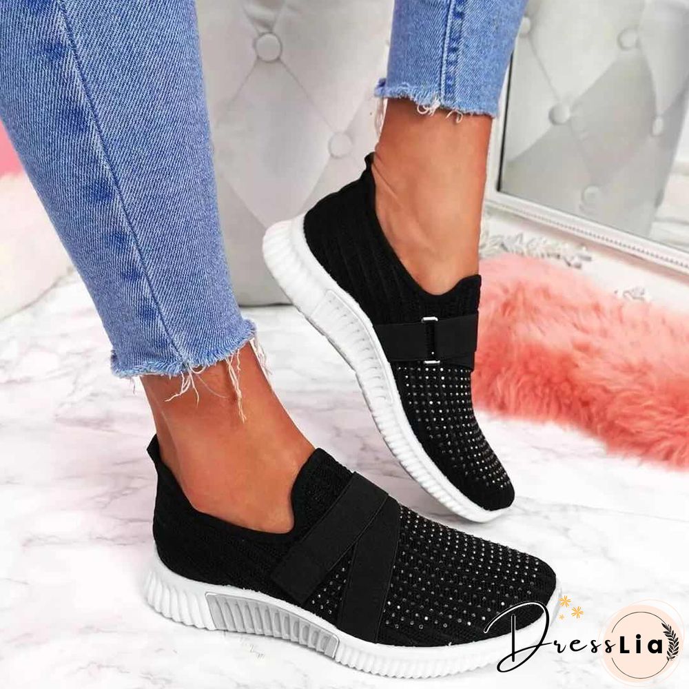 Back To School Outfit  Sneakers Women Shoes Spring Female Shoes Crystal Solid Mesh Sneakers Flats Fashion Ladies Sport Shoes Light Vulcanized Shoes