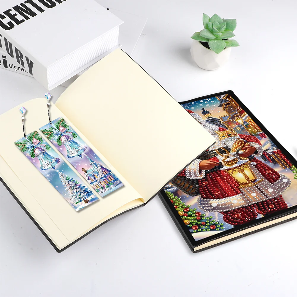 Santa Claus A5 Size Diamond Painting Notebook Set with 4Pcs Bookmark Gift
