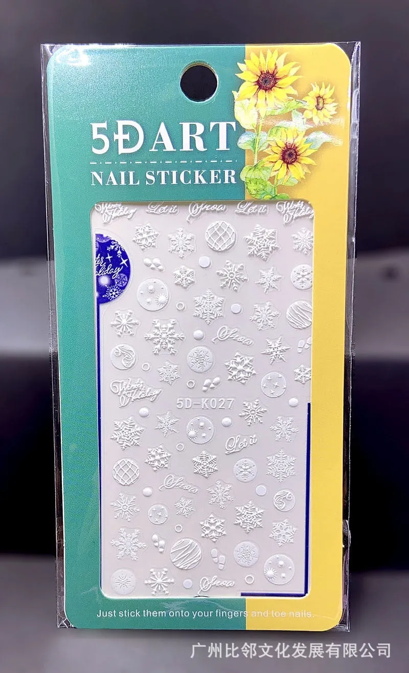 White Embossed Flower Lace 5D Sticker Decals Leaf Geometry French Curve Design For Manicure Sliders Acrylic Engraved Sliders