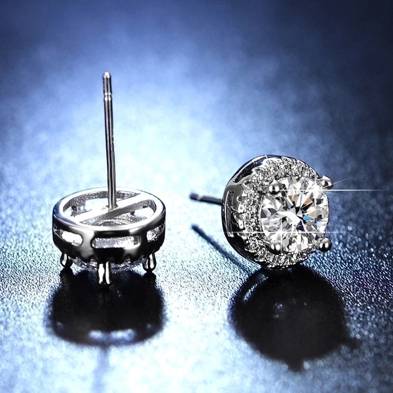 1 Pair 925 Sterling Silver Moissanite Round Ear Studs