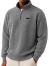 Men's Loose Casual Waffle Stand Collar Half Zip Sweatshirt