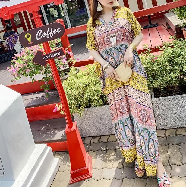 Organic v neck pockets quilting clothes floral Maxi Dresses