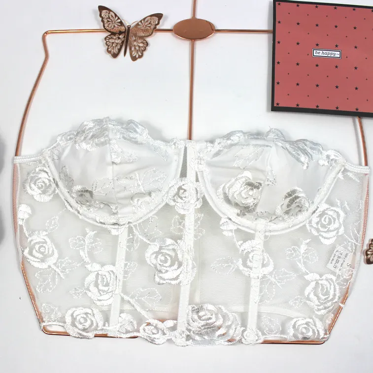 Churchf Churchf Girl Lace Cornet Gauze Fishbone Top Embroidered Lace Sexy Perspective Steel Small Back
