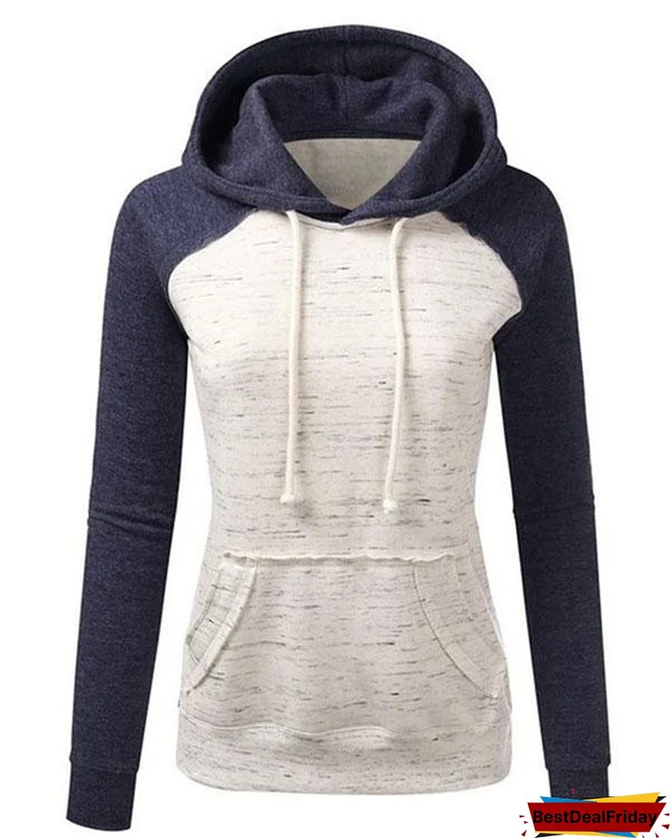 Cotton-blend Variegated Contrast Fleece Hoodie Sweatshirt