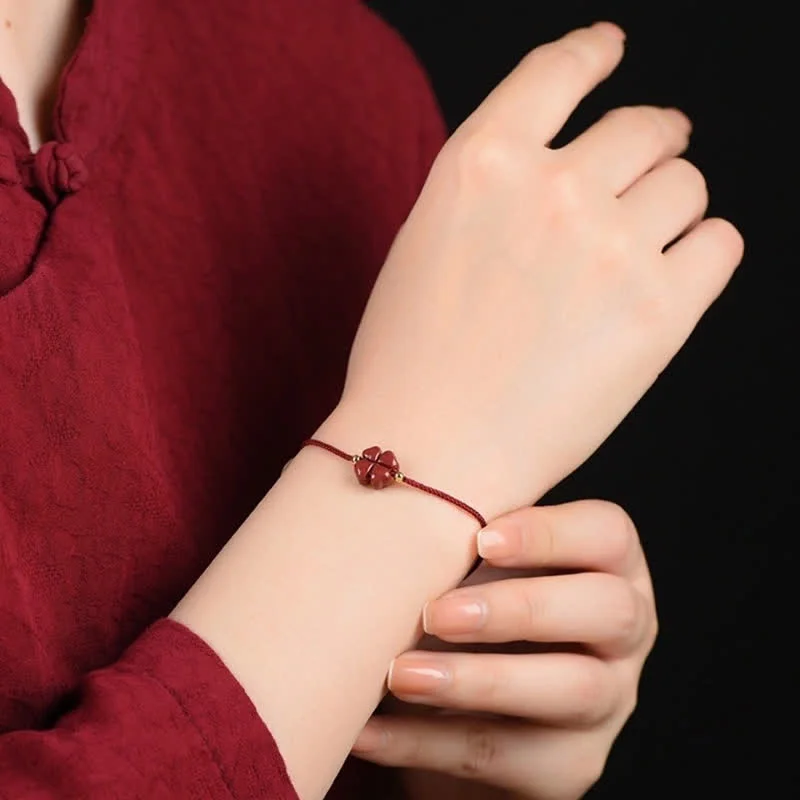 Cinnabar Red String Four Leaf Clover Blessing Bracelet