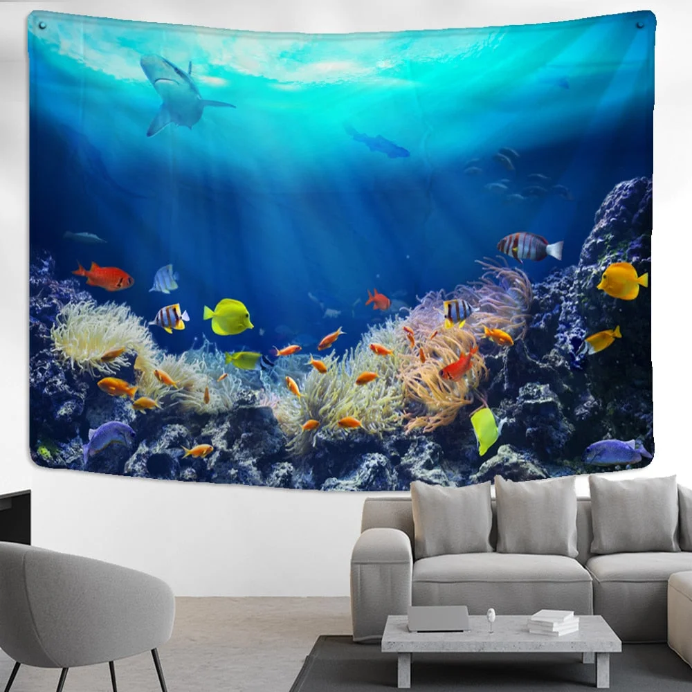 Underwater World Tapestry Wall Hanging Bohemian Hippie Tapiz Aesthetic Art Bedroom Dormitory Home Decor