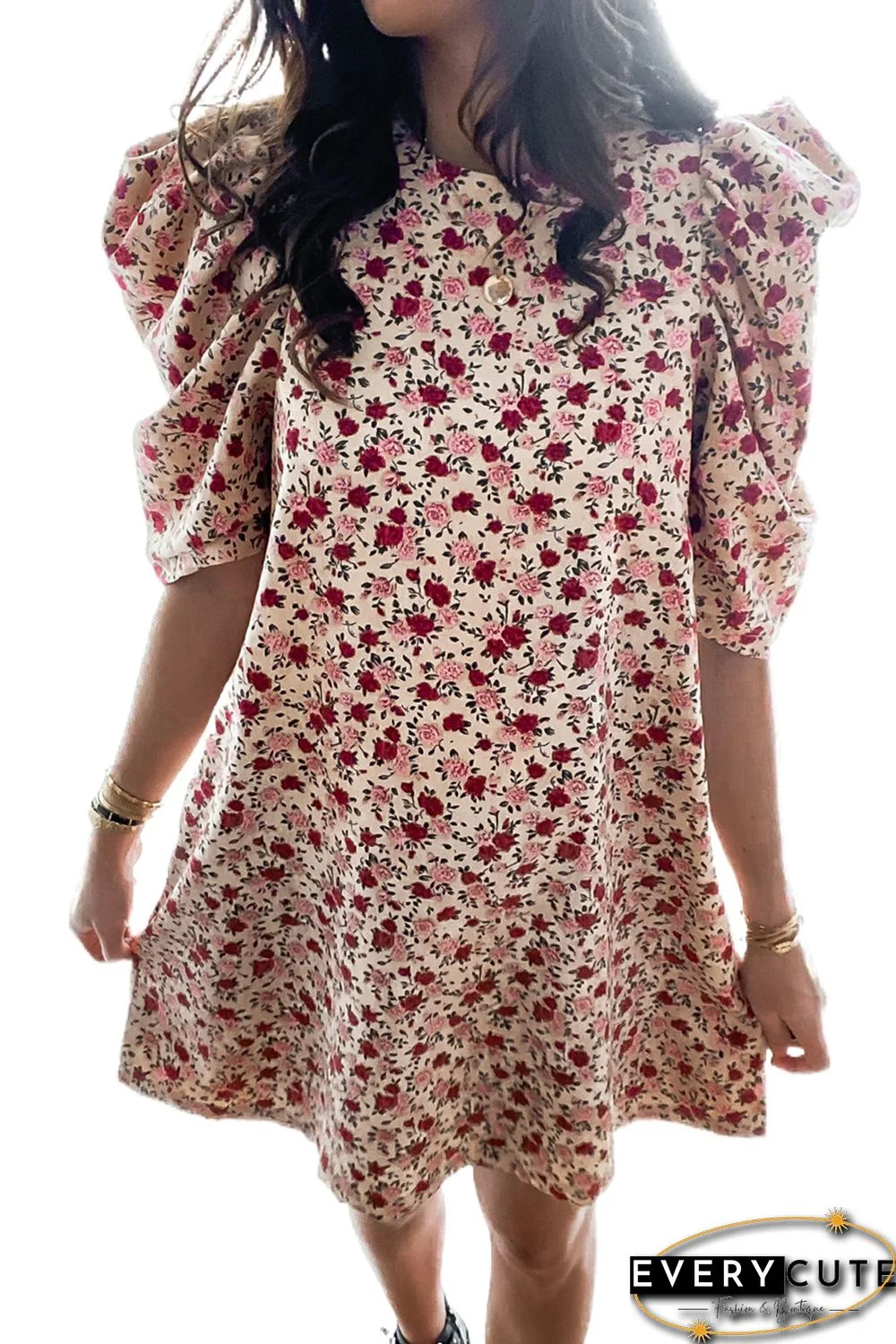 Puff Sleeve A-line Floral Print Mini Dress