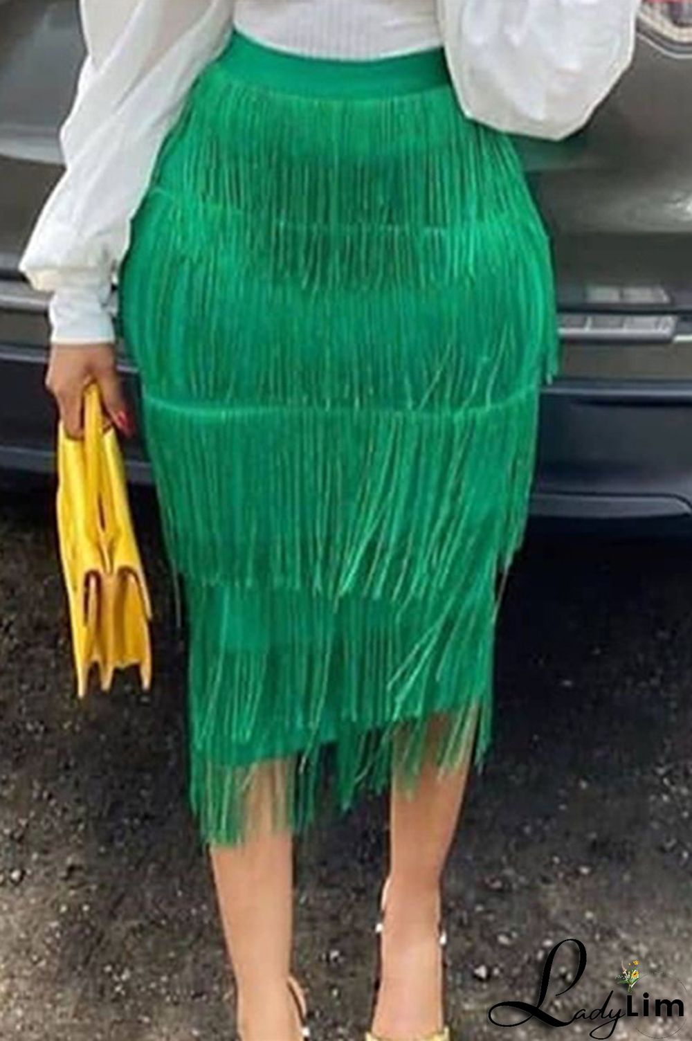 Black Fashion Solid Tassel Patchwork Regular High Waist Straight Solid Color Bottoms