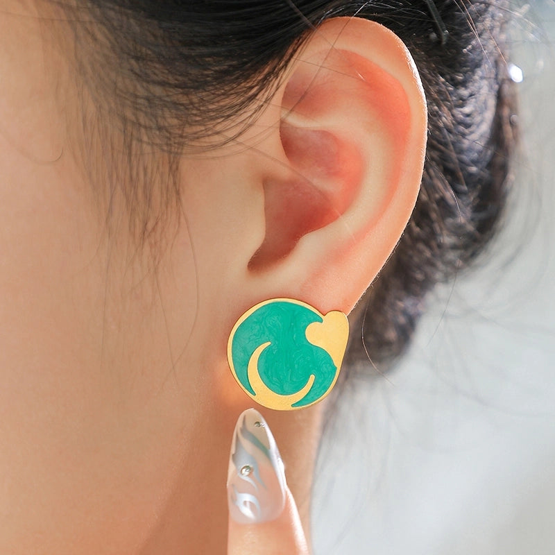1 Pair Cute Minimalist Commute Sun Moon Heart Shape Enamel 304 Stainless Steel 14K Gold Plated Ear Studs