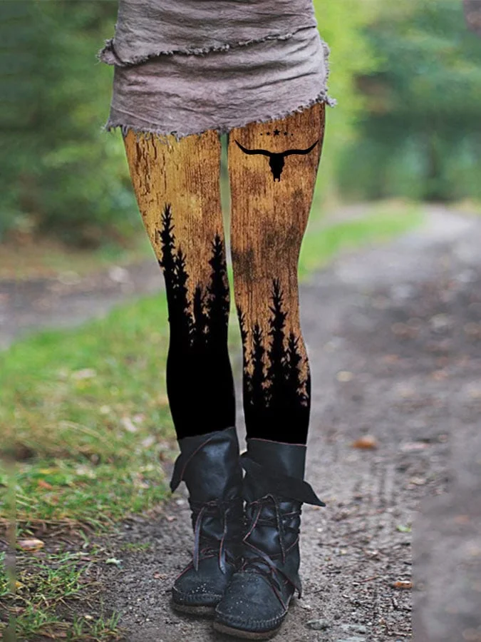 Women's Vintage Western Tree Silhouette Leggings