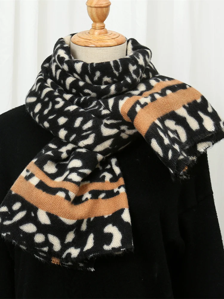 Vintage Striped Leopard Fuzzy Cozy Shawl