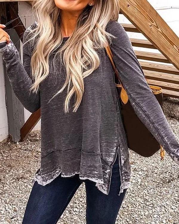 Plus Size Crew Neck Casual Long Sleeve Tops