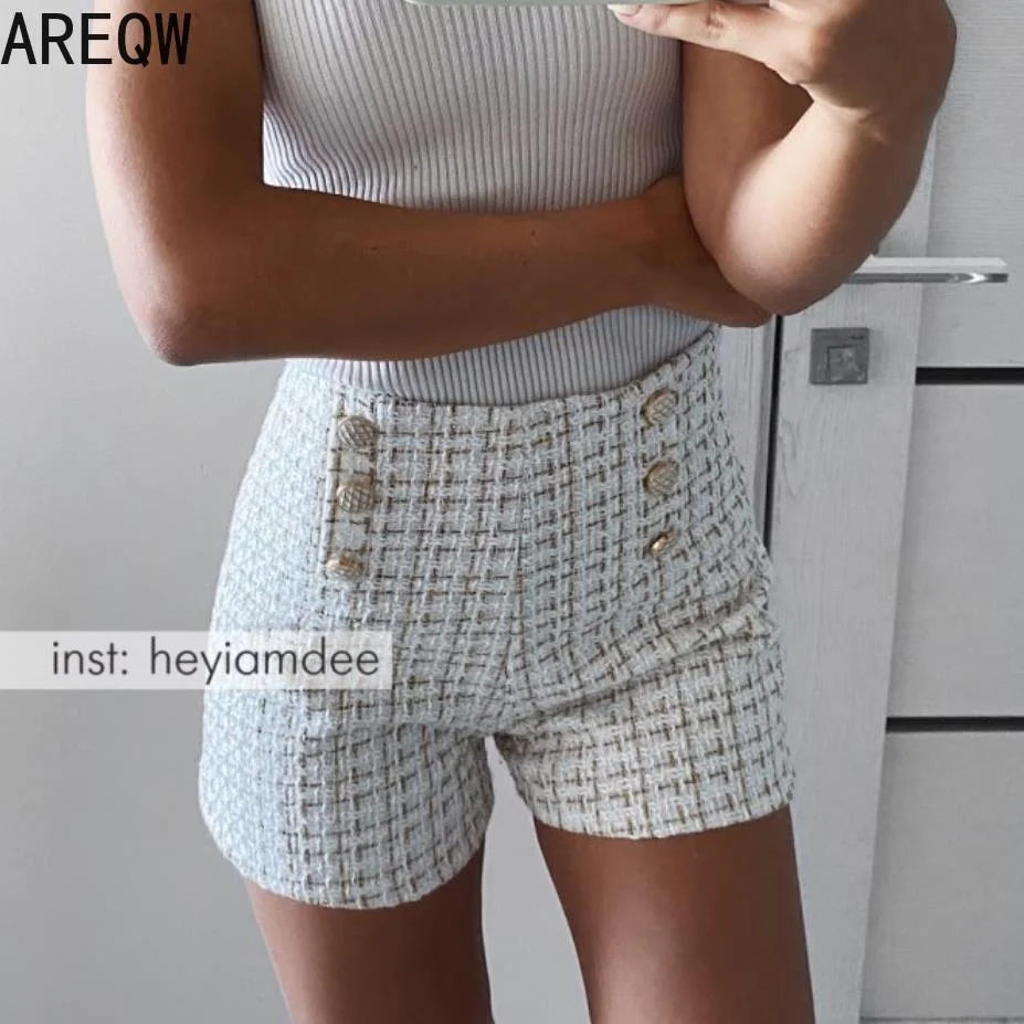 2022 New New Spring Autumn Clothes Women Tweed Shorts Retro High Waist Women Black Shorts