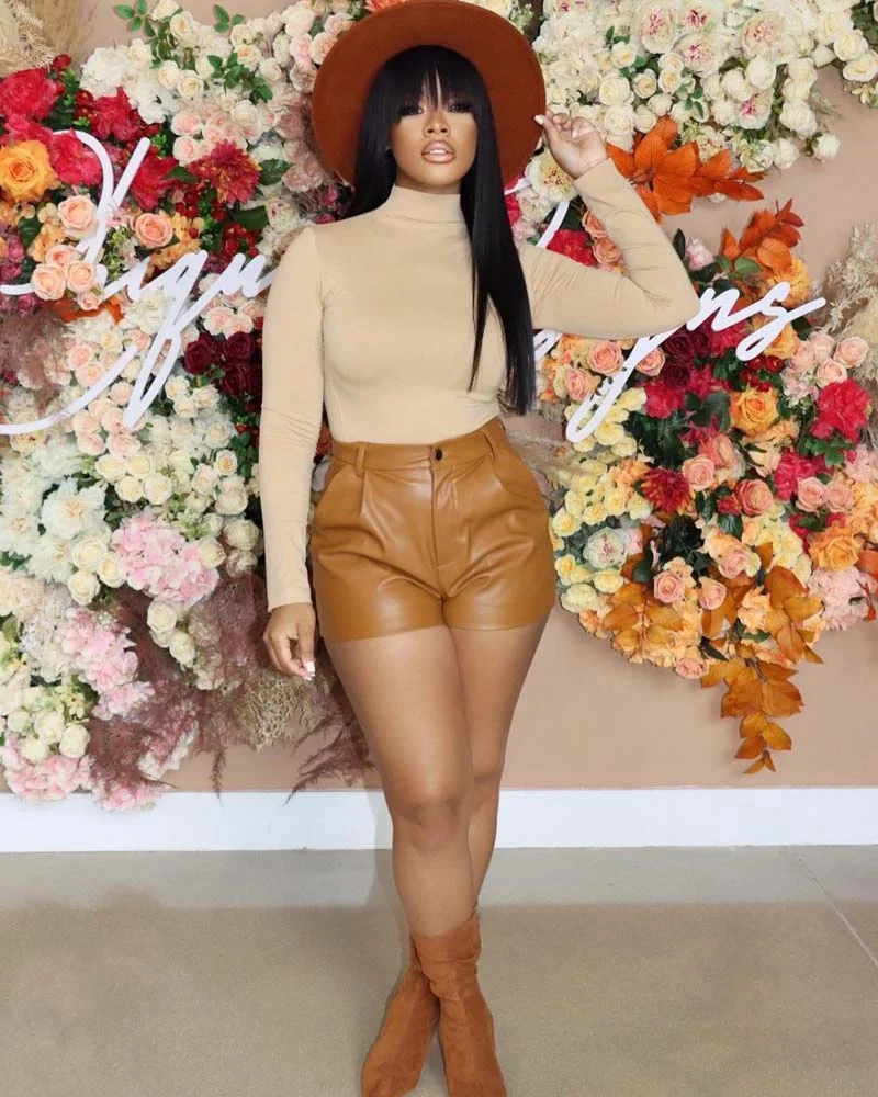 The “Unbothered” Camel Leather Shorts