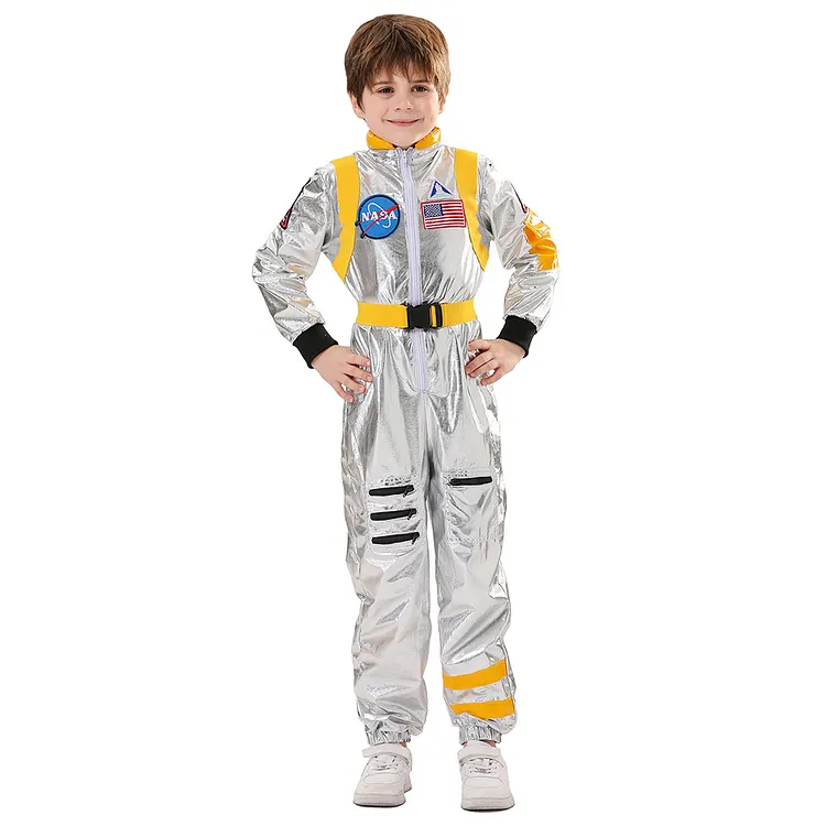 Kids Children Astronaut Silver Blue Yellow Jumpsuit Outfits Cosplay Costume Halloween Carnival Suit