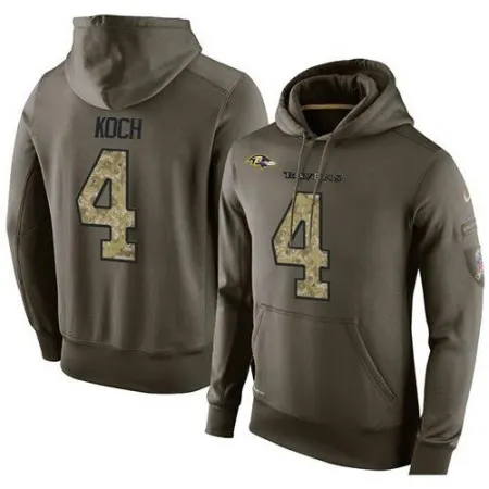 NFL Men's  Baltimore Ravens #4 Sam Koch Stitched Green Olive Salute To Service KO Performance Hoodie