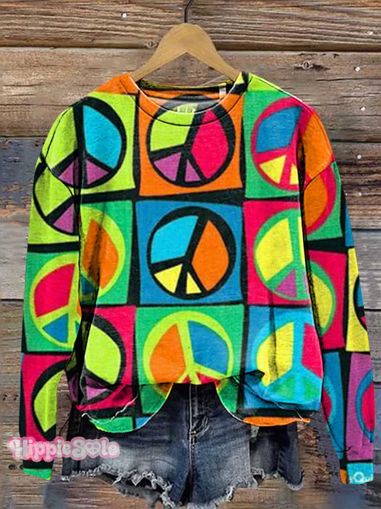 Hippie Peace Sign Love And Colorful Casual Sweatshirt Multicolor / S