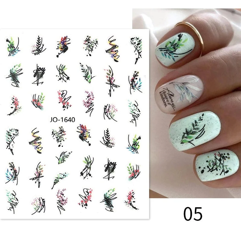 1PC Succulent Plants Flower 3D Nail Sticker Spring Floral Leaves Adhesive Transfer Decals Slider DIY Nail Art Decoration-Nail Inspo
