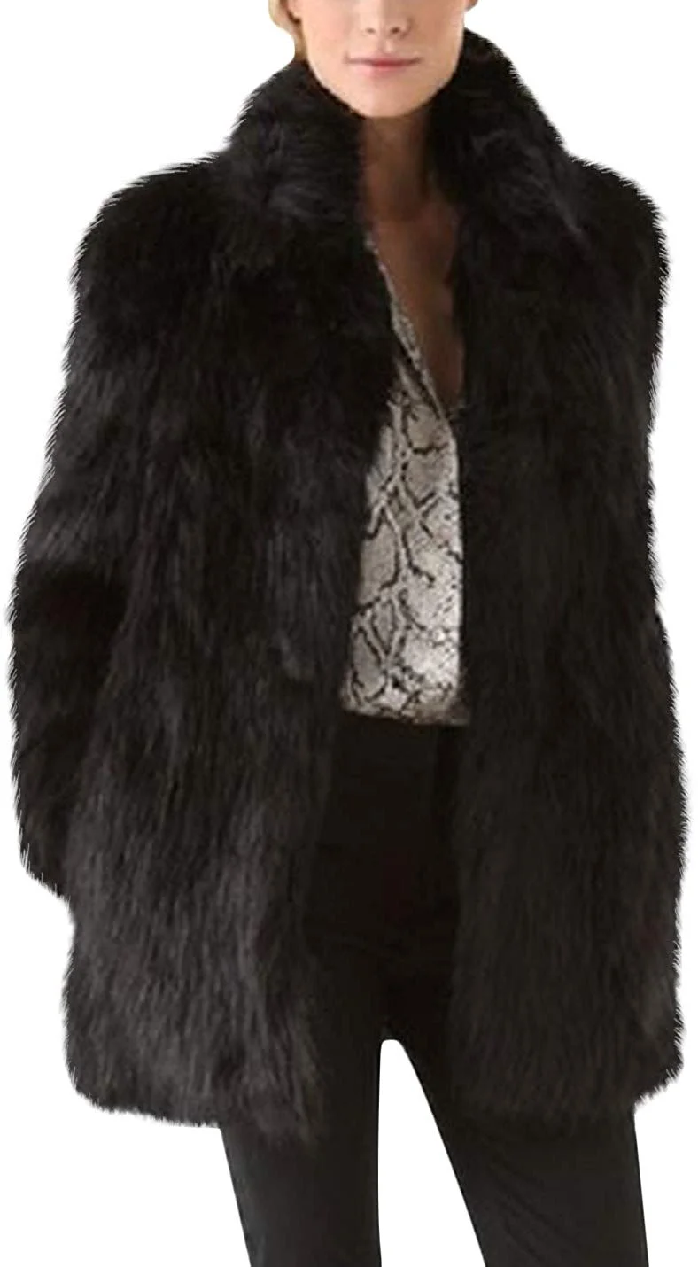 Women's Casual Stand Collar Long Sleeve Outerwear Faux Fur Jacket Coats