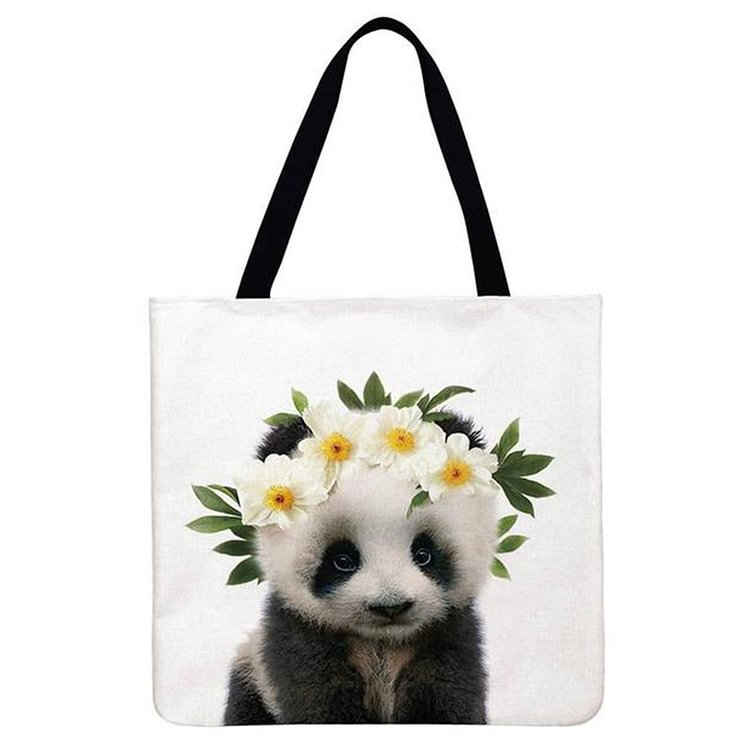 Cute Animal With Flower - Linen Tote Bag