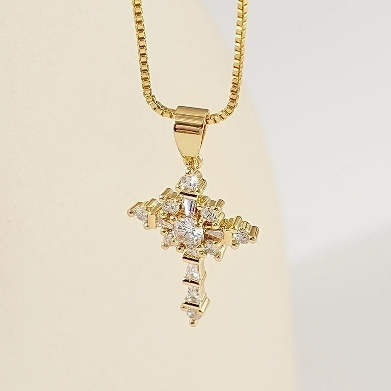 Stainless Steel 18K Gold Plated Minimalist Plating Inlay Cross Zircon