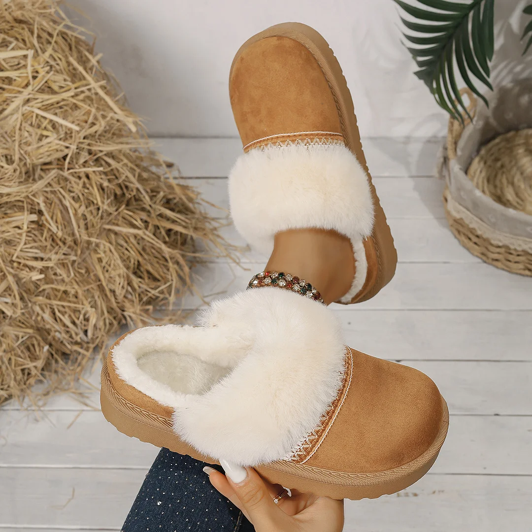 Breakj Breakj Cotton Slippers Lady Winter Home Wearing Retro Anti-Slip Thick Bottom Plus Velvet Warm Moon Shoes