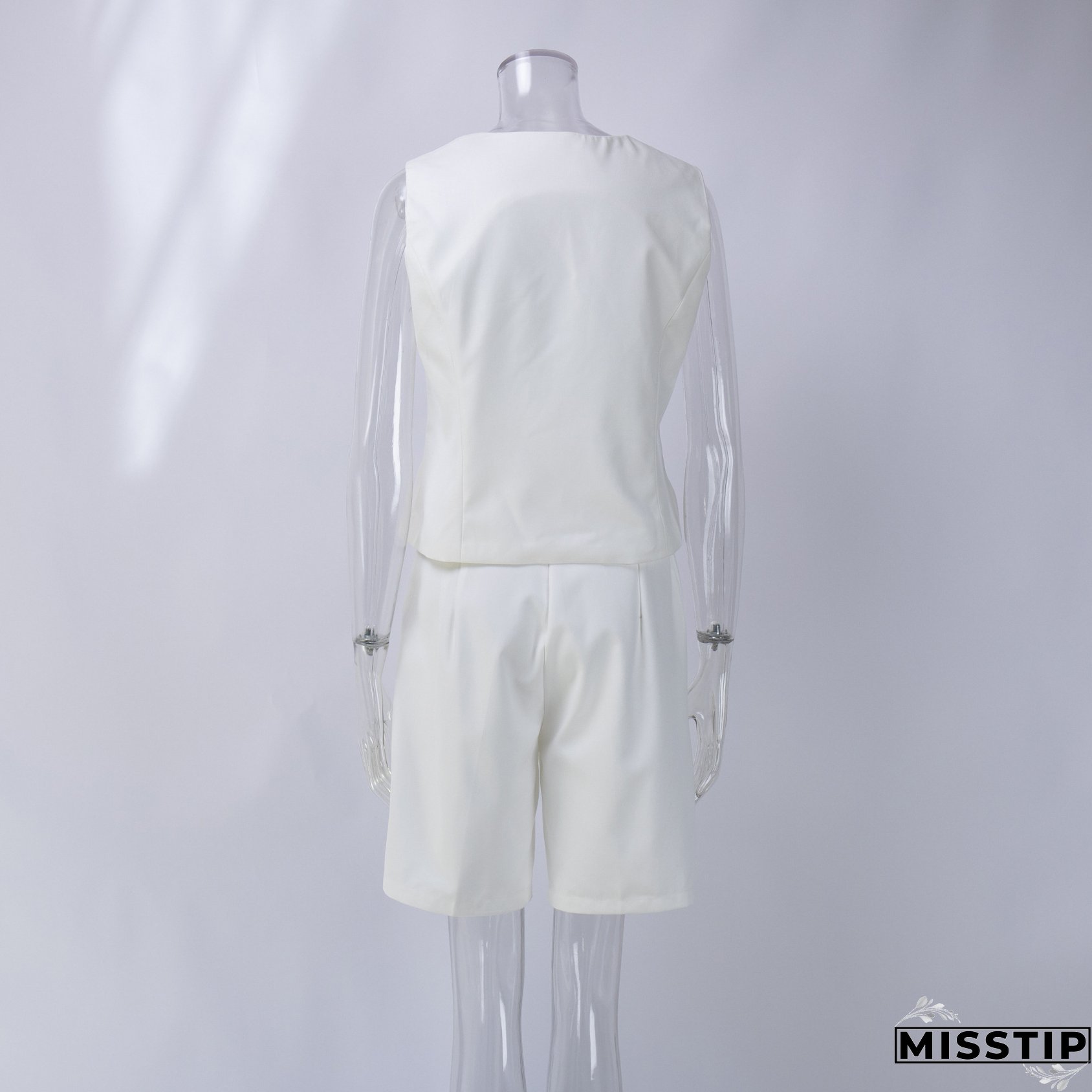 Women v-neck single-breasted vest + shorts two-piece set