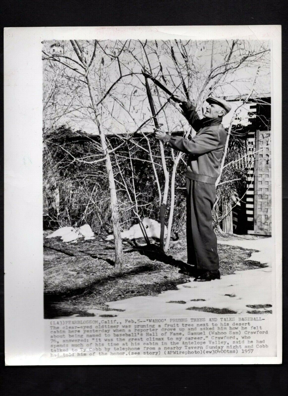 Sam Crawford elected Hall of Fame 1957 Press Photo Poster painting Detroit Tigers Antelope Valle