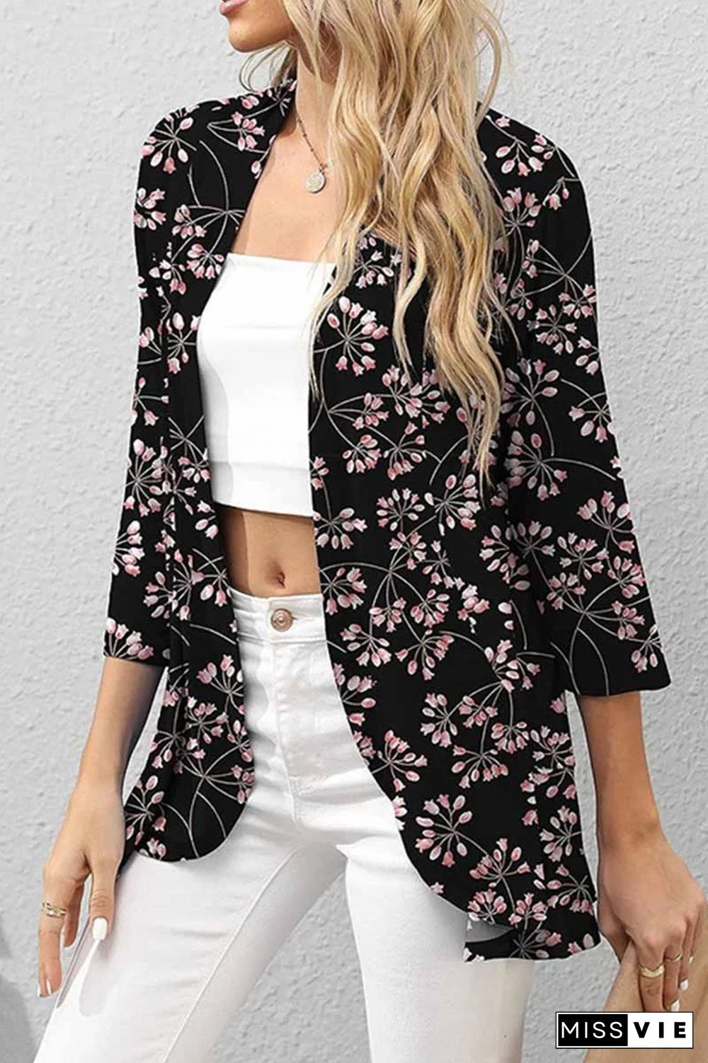 Casual Print Patchwork Cardigan Collar Tops