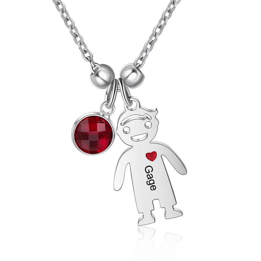 Personalized Kids Charm Necklace With 1 Birthstone Engraved Names Gift
