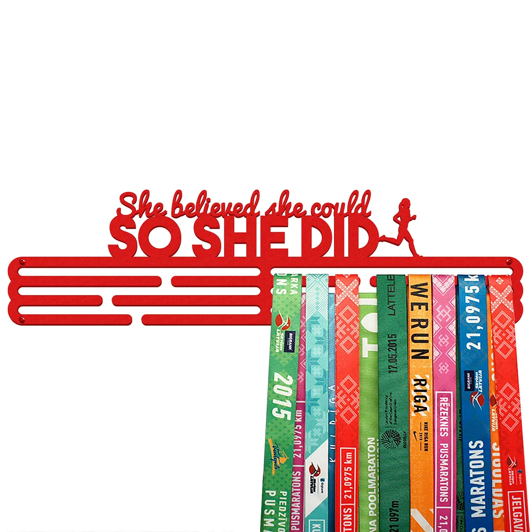 SO SHE DID Medal Hanger Display – Powder coated (matte red) – Large / 430mm / 48 Medals