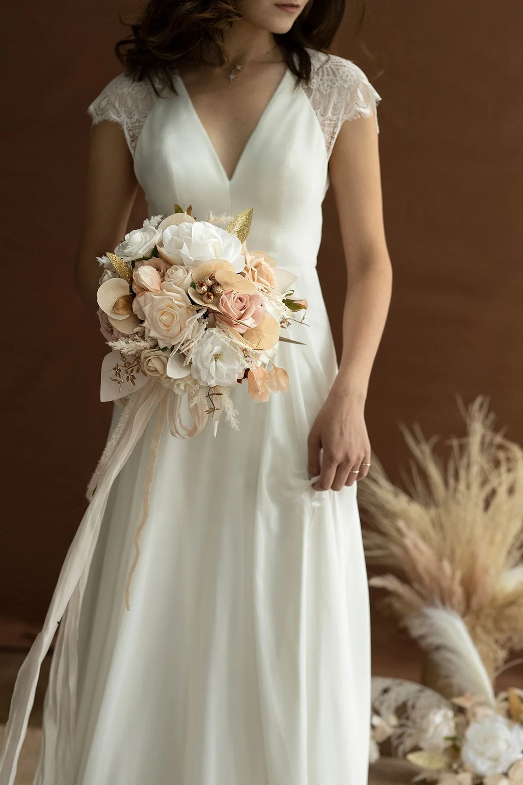 Standard Round Bridal Bouquets in White & Beige