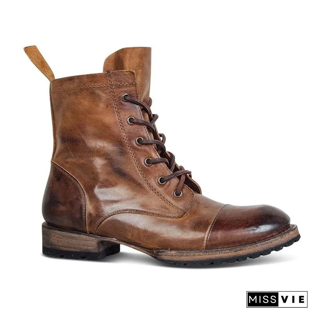 Vintage Genuine Leather Lace Up Boots