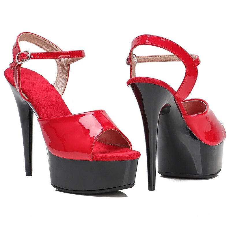 TAAFO 15CM/6Inch Patent Uppre Women's Platform Sandals Party High Heels Shoes Pole Dancing Shoes