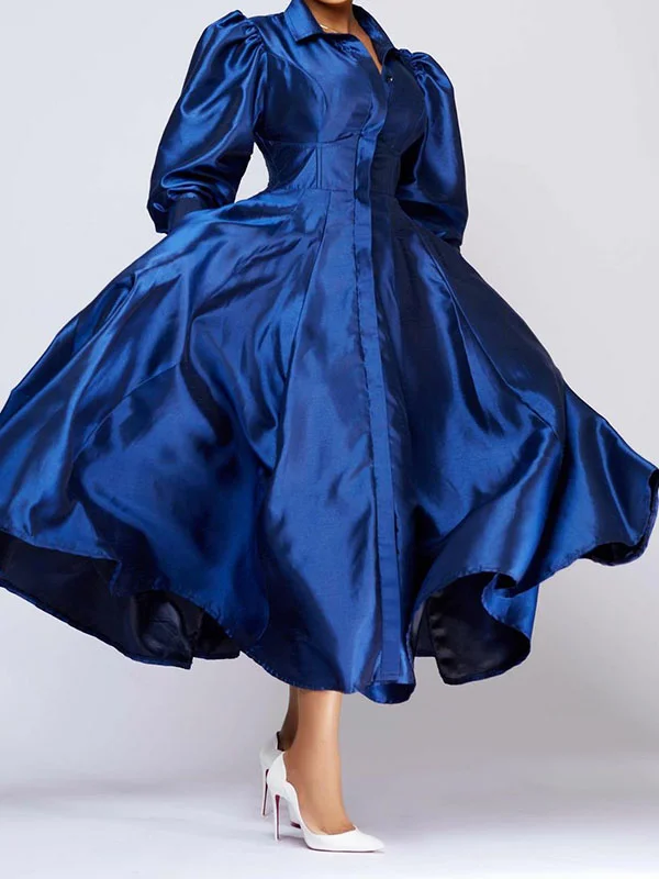 Solid Color Empire Long Sleeves Round-Neck Maxi Dresses