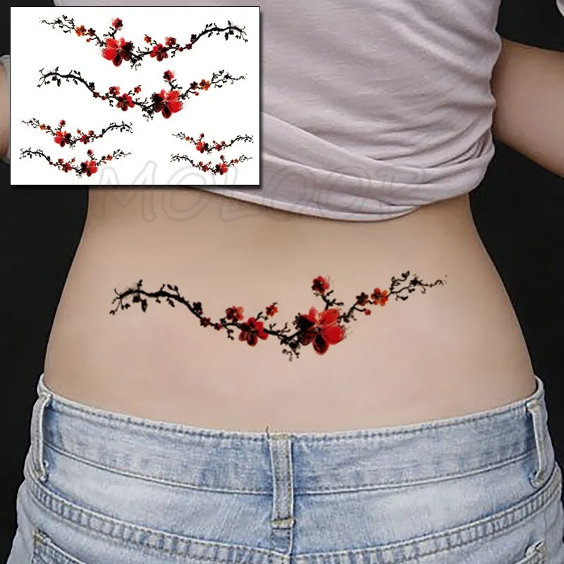 Temporary Tattoo Sticker Plum Flower Blossom Ink Wash Painting Sexy Tatoo Fake Tattoos for Women Men Body Art